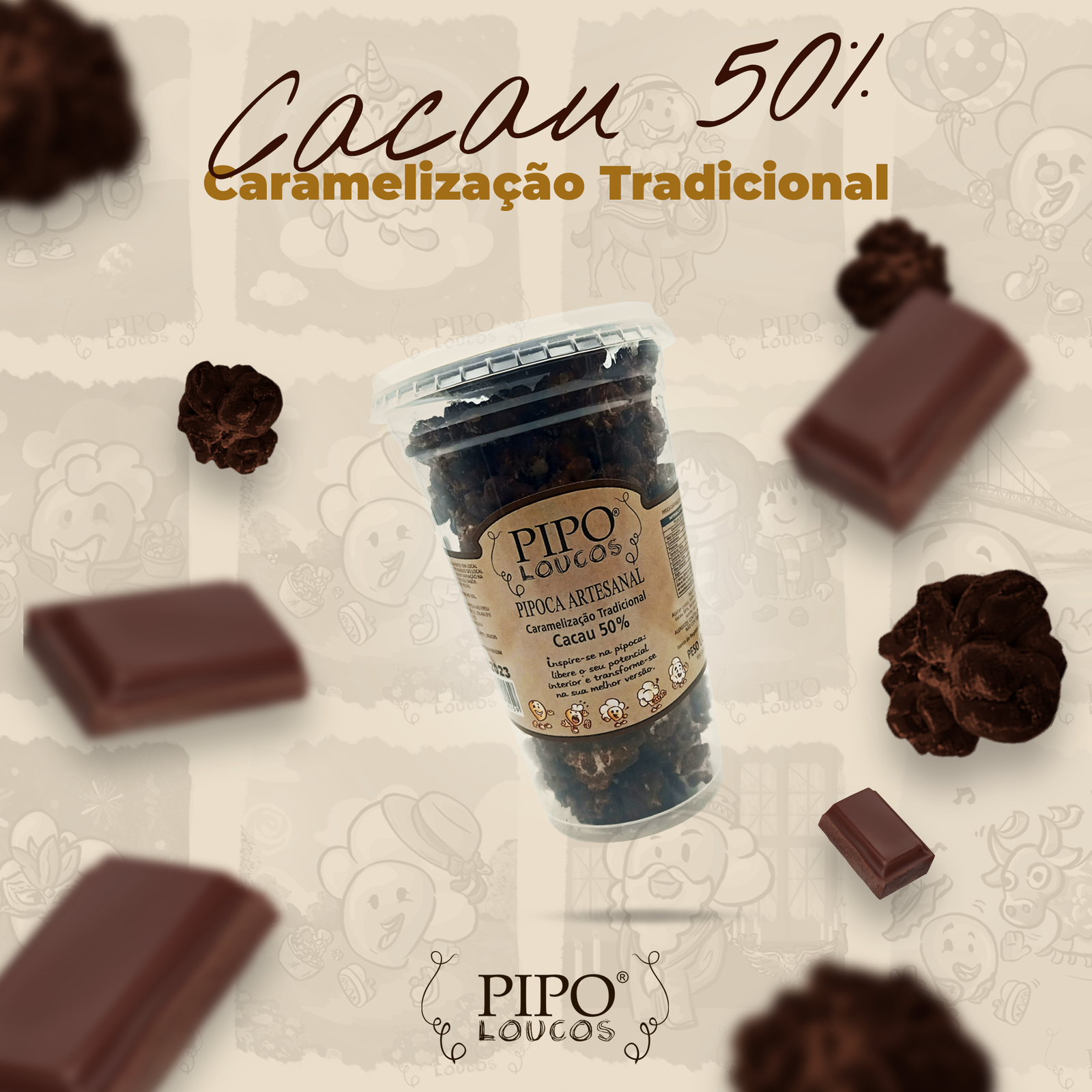 Pipoca artesanal sabor Cacau 50%